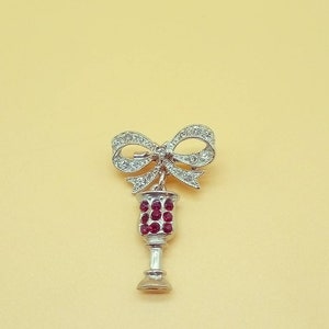 Vintage rhinestone Communion glass bow pin brooch