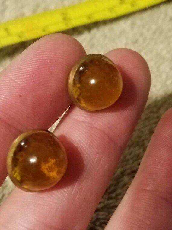 Vintage Amber colored glow gumdrop cufflinks - image 3