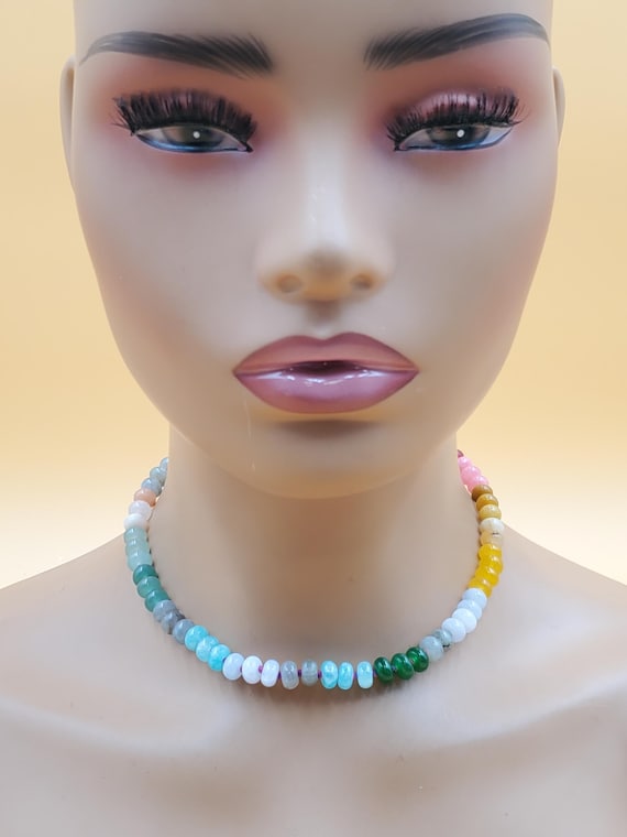 vintage colorful stone rainbow choker beaded necklace