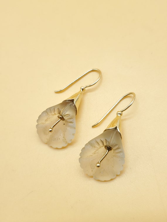 vintage 14k clear Jade flower earrings - image 6