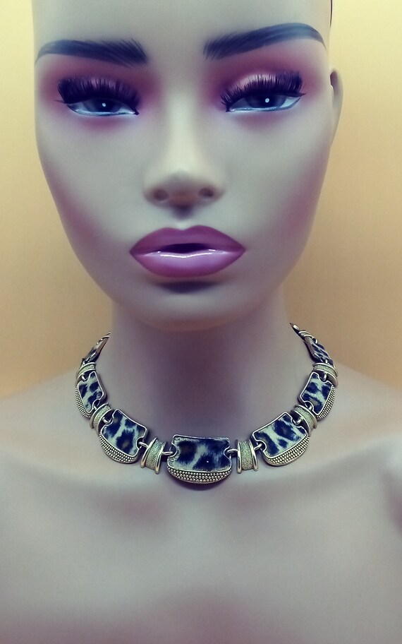 Cheetah leopard animal print panel link necklace - image 2