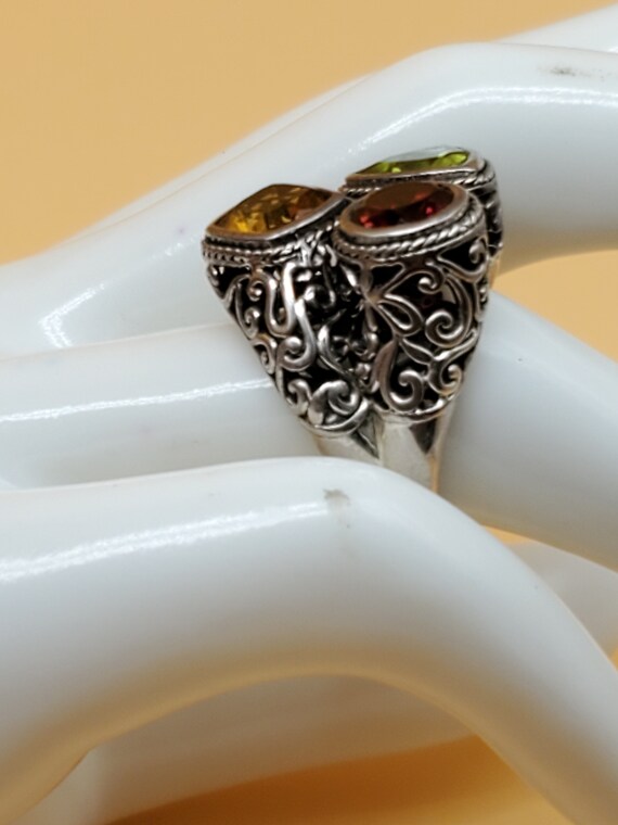 Vintage Artesian sterling silver Multi colored ge… - image 9