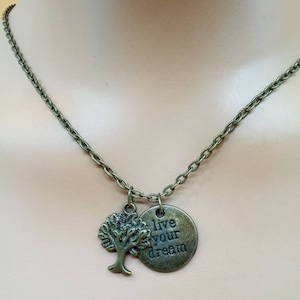 Vintage inspirational charm necklace, live your dreams necklace