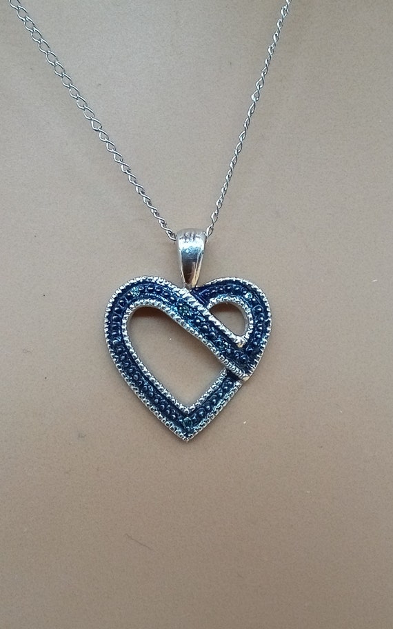 Sterling Blue diamond heart pendant necklace