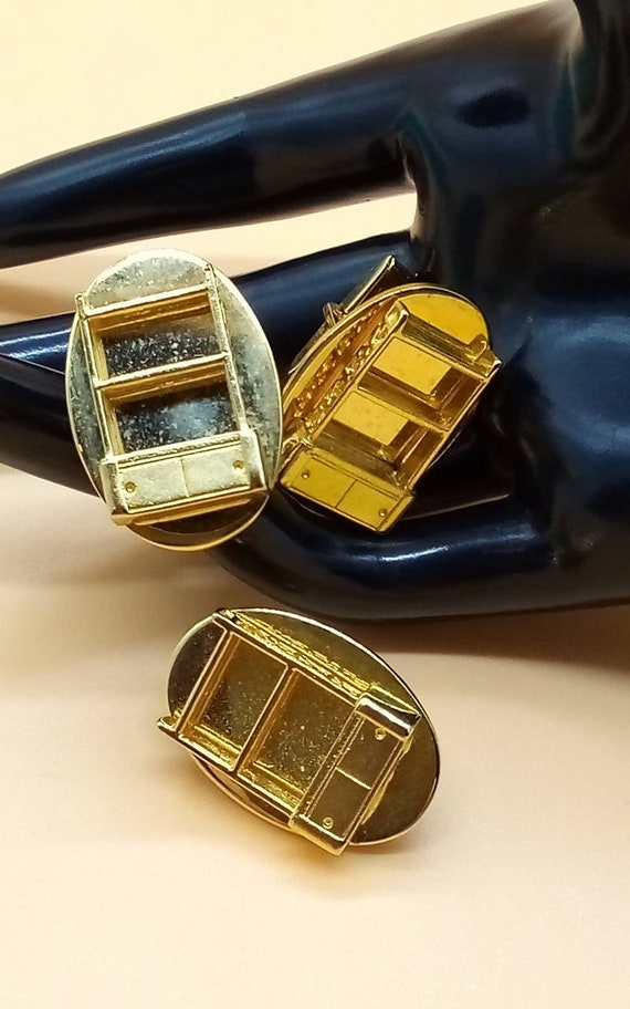 Vintage gold plated Cabinet salesman cufflinks an… - image 1
