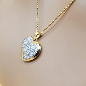 Vintage gold plated clear crystal heart pendant necklace