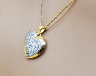 Vintage gold plated clear crystal heart pendant necklace