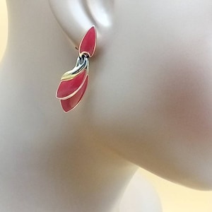Vintage Trifari TM gold tone red enamel earrings