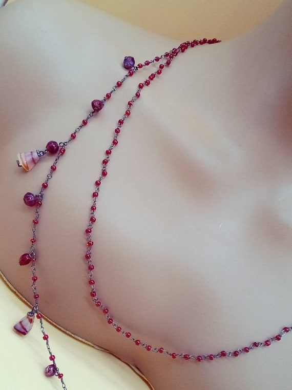 Vintage XL double strand red glass beaded chain n… - image 5