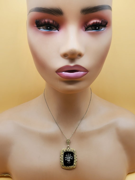 ヴィンテージ　エナメル マーカサイト　ペンダントトップ　シルバー９２５ マーカサイトのスクエア装飾クロス ビンテージ SILVER 925 ペンダント