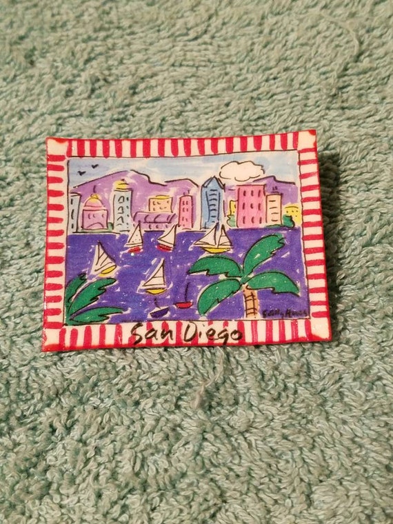 Sally Huss signed Miniature San Diego painting bro