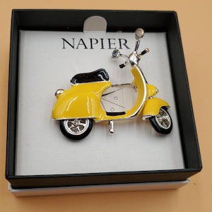 vintage Napier yellow enamel motor scooter brooch
