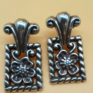 Vintage Brighton silver tone openwork dangling door knocker panel earrings