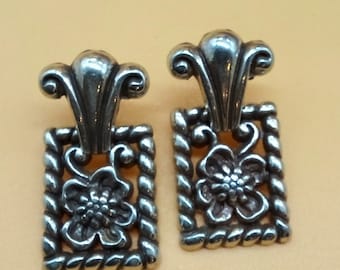 Vintage Brighton silver tone openwork dangling door knocker panel earrings