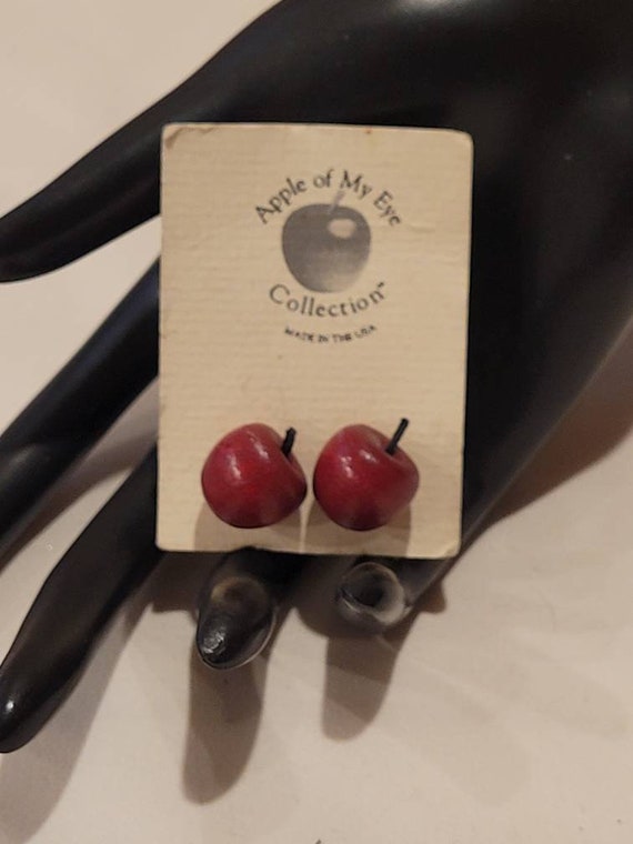 Vintage Apple Of My Eye wooden red Apple earrings