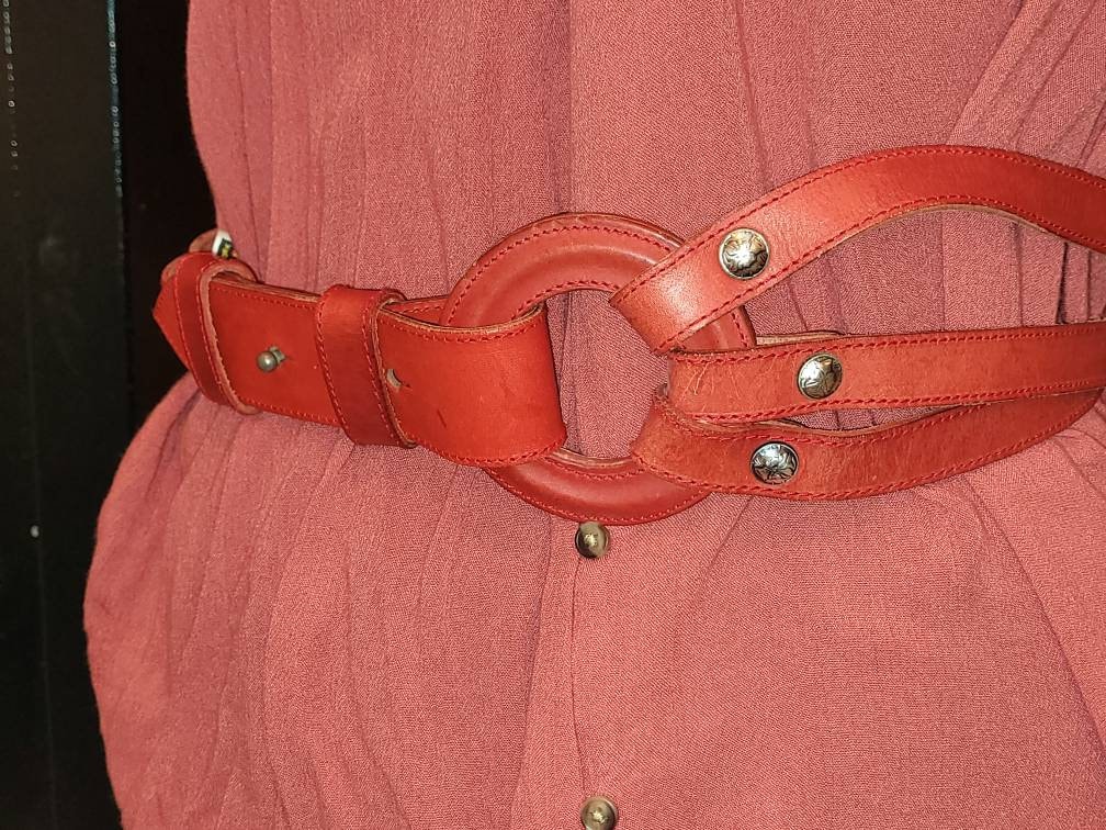 Avion Red Leather Wide Statement Belt Made in Spain EU 40 Vintage Made in Spain Red Sash Wide Soft Leather Belt, Size  main image 2