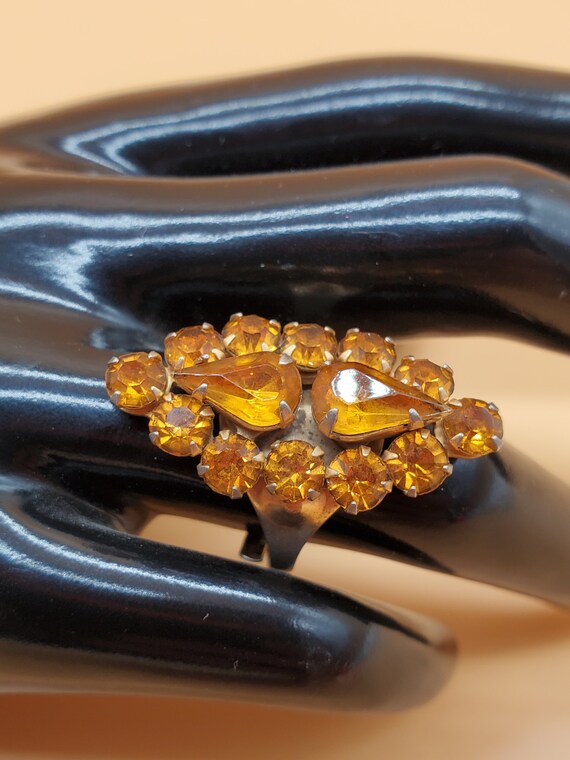 vintage orange yellow rhinestone adjustable cockt… - image 1