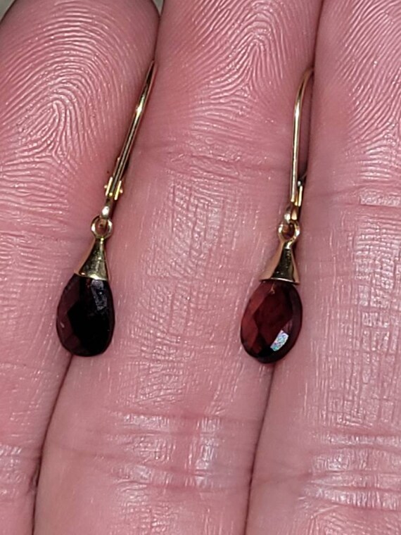 14k yellow gold pear shaped cut Garnet dangling e… - image 6