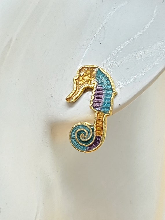 vintage enamel seahorse pierced earrings