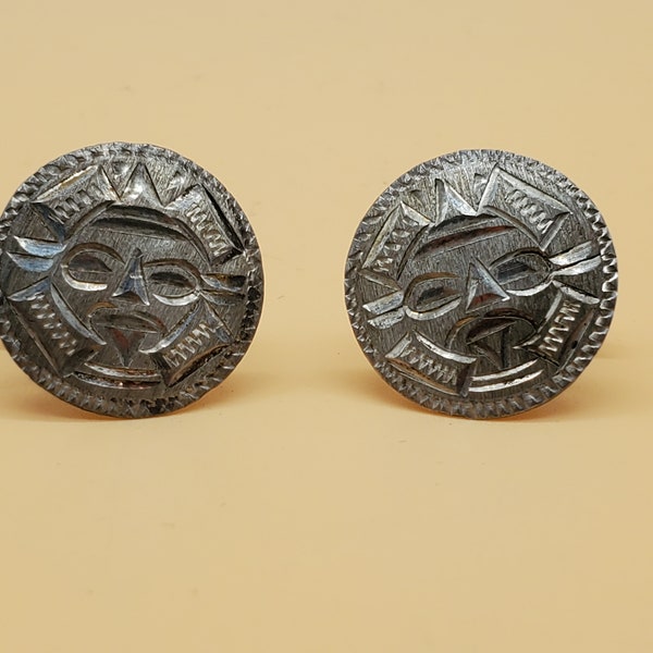 Vintage Mexico 925 etched Tribal sun face cufflinks