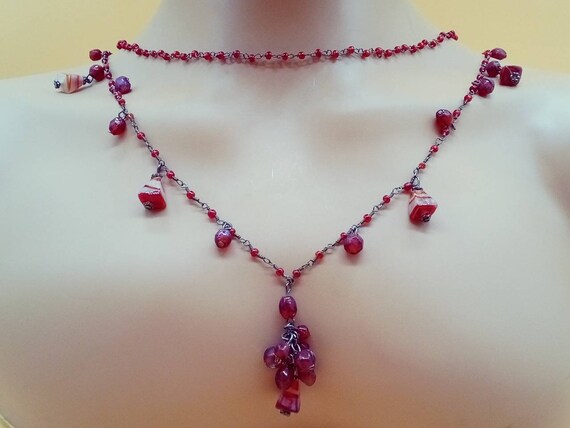Vintage XL double strand red glass beaded chain n… - image 4