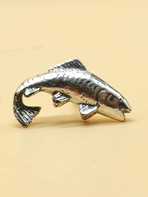 Vintage silver tone salmon trout tie tack lapel pi