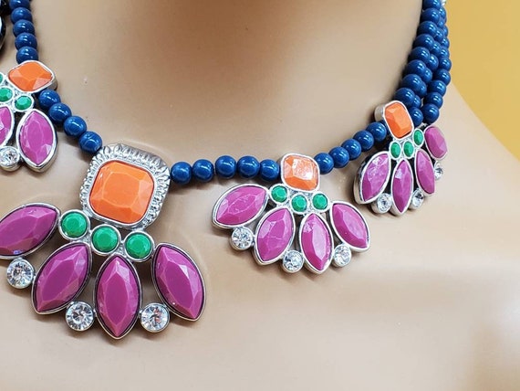 Vintage Lia Sophia colorful bib statement necklace - image 7