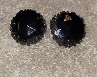 Vintage Mariam Haskell black faceted glass clip on earrings
