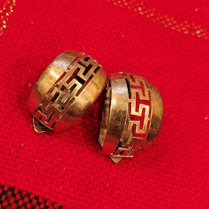 Vintage sterling silver Greek key half hoop clip on earrings