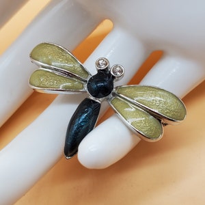 vintage enamel rhinestone dragonfly brooch