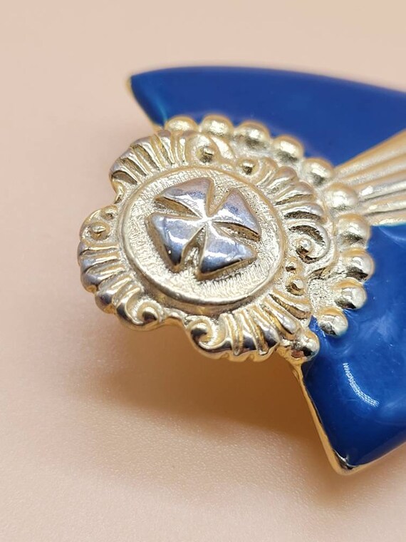 Vintage blue enamel shield with gold Maltese cros… - image 7