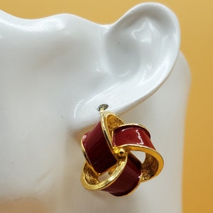 Vintage Judith McCann style red enamel bow wing back earrings