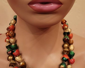 Vintage fall colors beaded double strand necklace