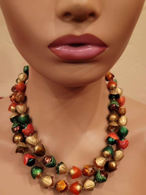 Vintage fall colors beaded double strand necklace