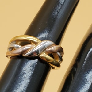 vintage tri-gold tone metal braided top ring