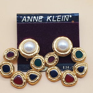 vintage Anne Klein Gripoix Etruscan style large door knocker clip on earrings