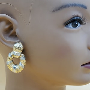 Vintage Sphinx 2 tone textured door knocker clip on earrings