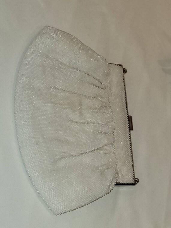 Vintage CORD white beaded evening clutch bag with… - image 6