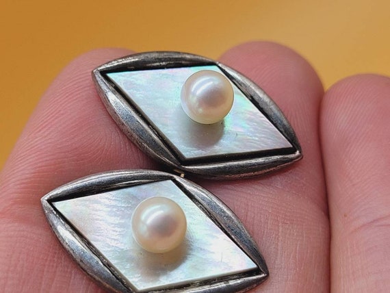 Vintage SILVER mother of pearl  cultured pearl to… - image 4