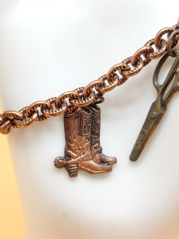 Vintage Southwestern style copper charm bracelet - image 3