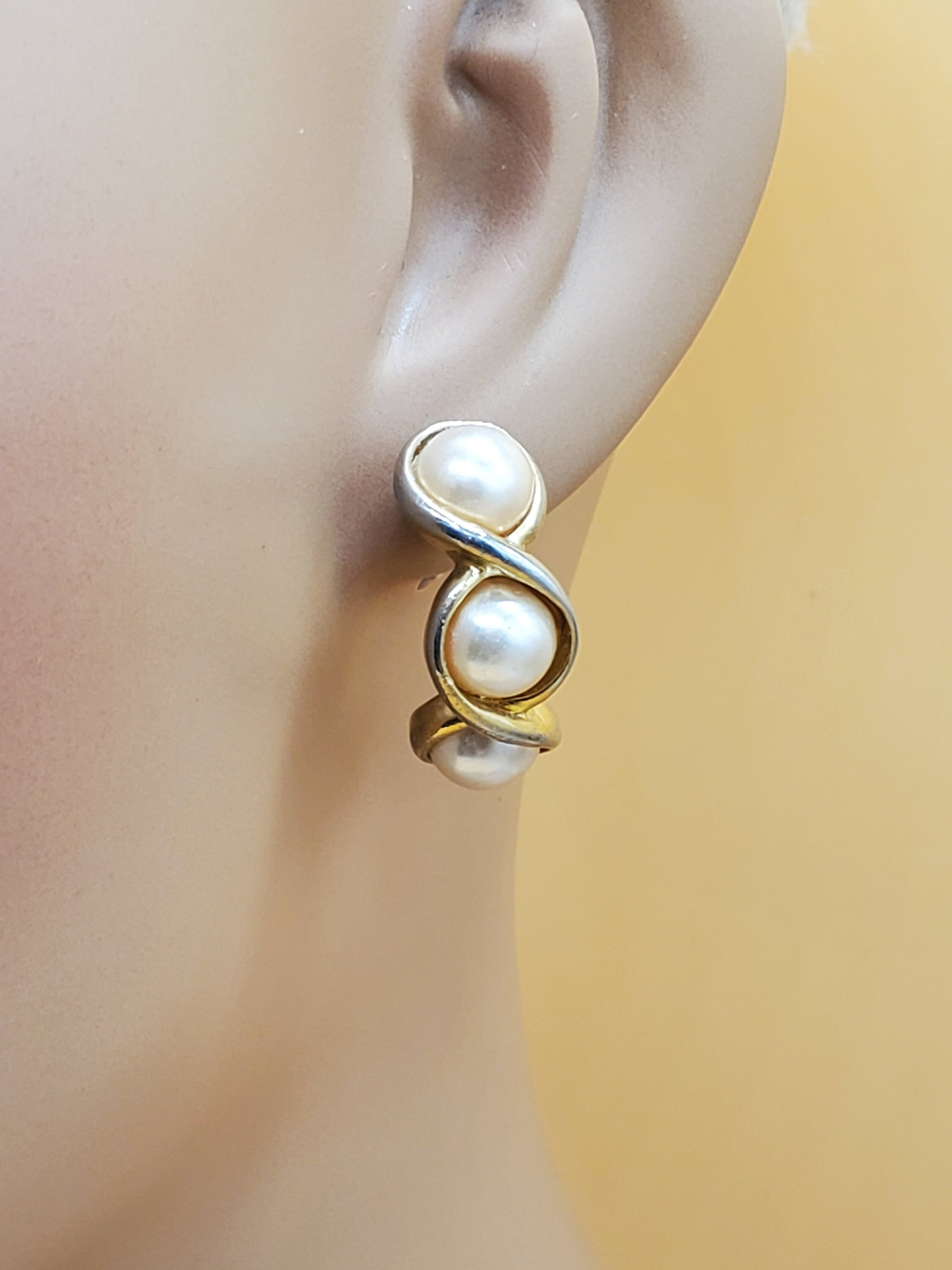 Vintage Orena Paris Faux Pearl Half Hoop Pierced Earrings - Etsy