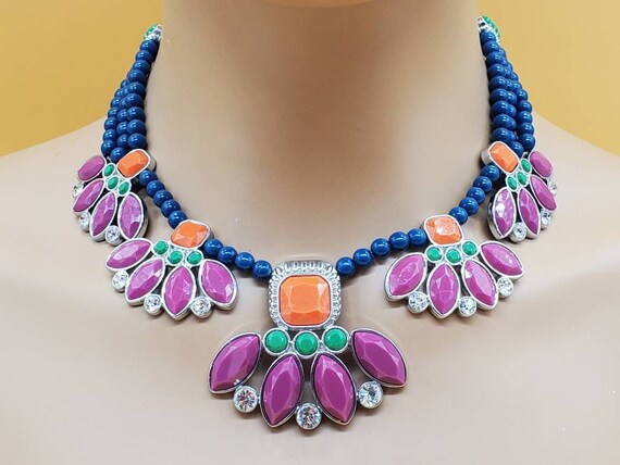 Vintage Lia Sophia colorful bib statement necklace - image 2