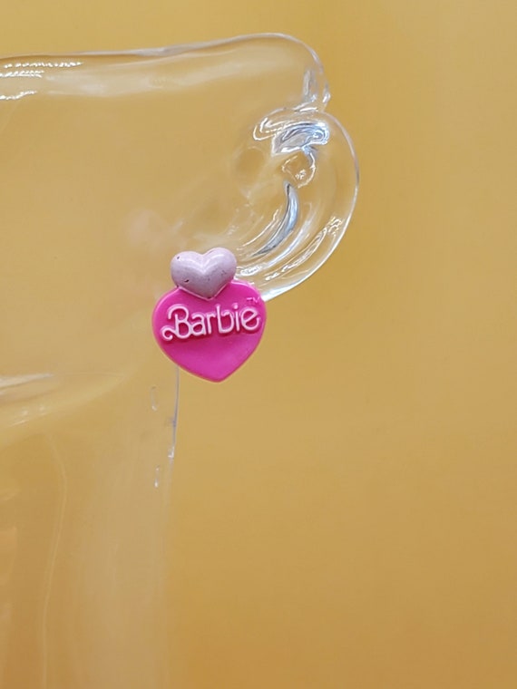 Vintage Barbie plastic pink hearts earrings