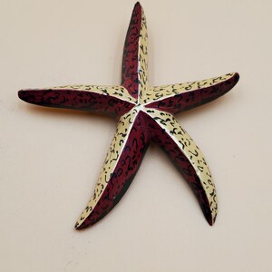 vintage XL handmade painted wood starfish brooch