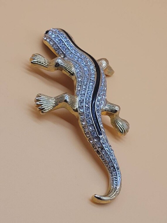 Huge vintage Rhinestone Lizard brooch - image 5