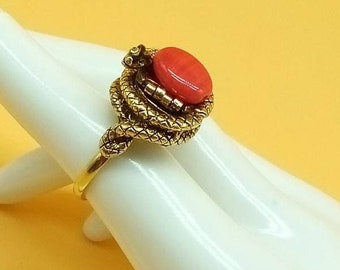Vintage ART signed double snake poison ring, adjustable size
