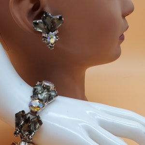 Vintage Juliana gray and AB crystal rhinestone bracelet with matching earrings set