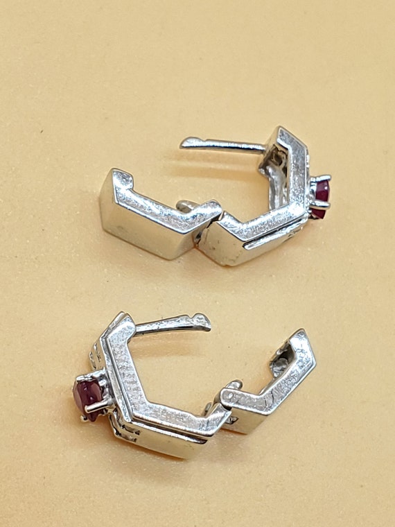14k White Gold hinged hoop earrings with diamonds… - image 5
