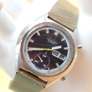 ヴィンテージセイコー6139クロノグラフオートマチック8050T日本製腕時計、14KGFバンド付き、動作確認済み