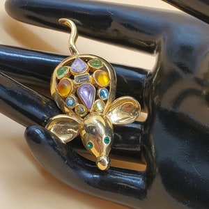 vintage rhinestone mouse brooch